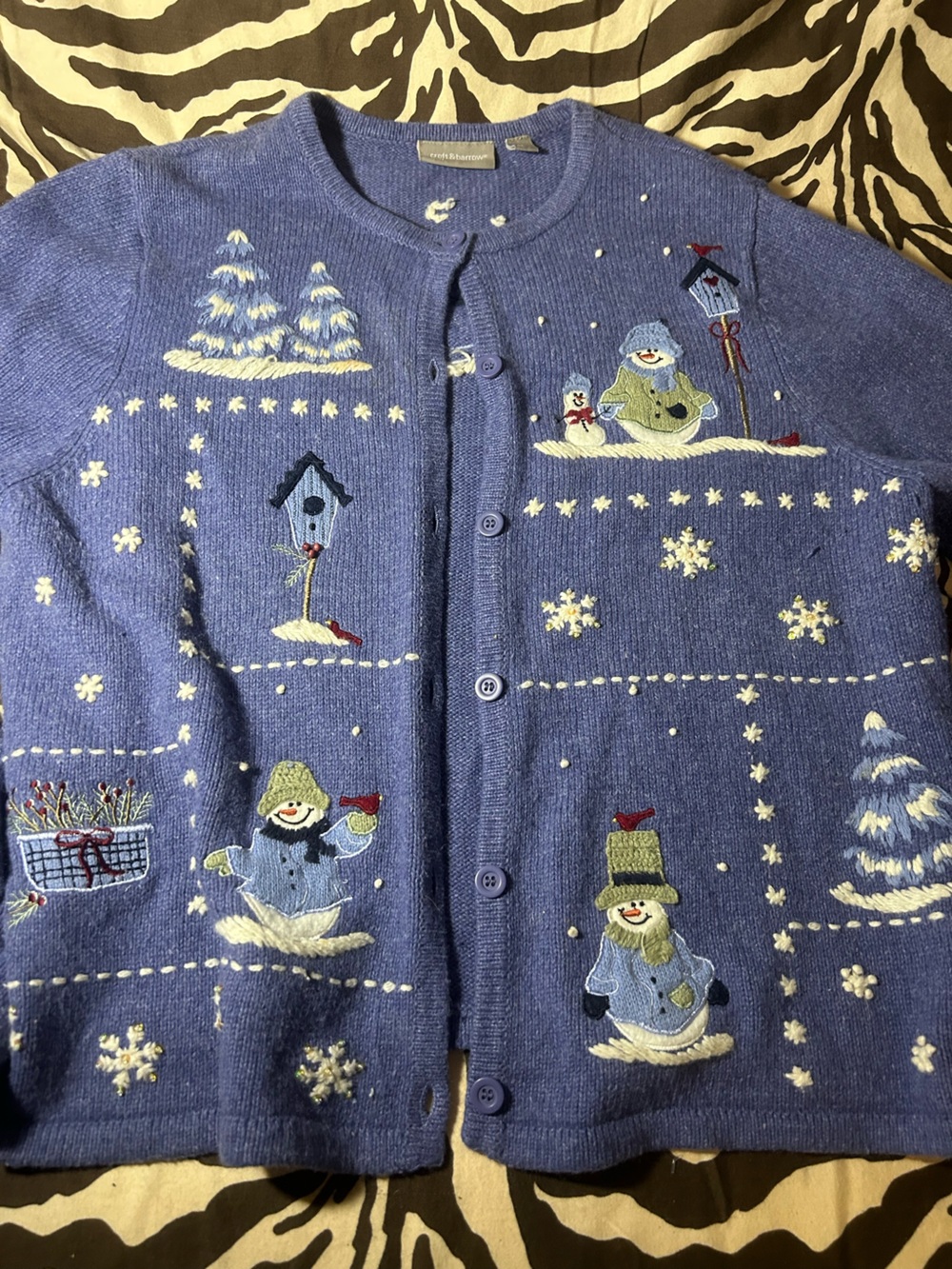 Blue Embroidered Holiday Cardigan Sweater - Picture 2 of 4